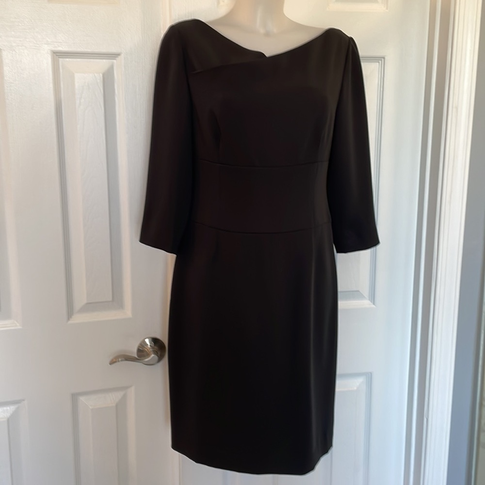 NWOT TAHARI Arthur Levine Sheath dress boatneck cross over neck black 6